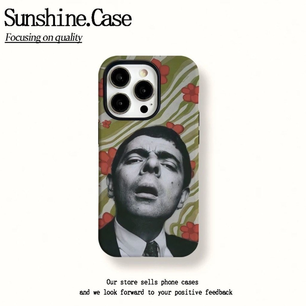Ốp điện thoại Mr. Bean QYJS tương thích với iPhone 14 15 16 PLUS 11 12 PTO X XS XR XSMAX 16 15 14 13 ProMax, vỏ cứng hai trong một, ốp bảo vệ chống sốc PDEB