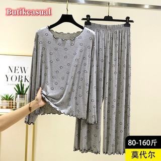 Phụ Nữ Modal In Hình Phù Hợp Với Mùa Xuân 2025 Mỏng Dài Tay Quần size Lớn Đồ Ngủ Thường Ngày
