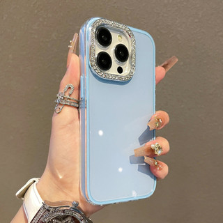 Ốp Điện Thoại Silicon 2 Trong 1 Ống Kính Kim Cương Màu Kẹo Cho iPhone 16 Pro Max 12 13 14 15 Promax Plus 11 Vỏ Điện Thoại Di Động Nữ Chống Sốc