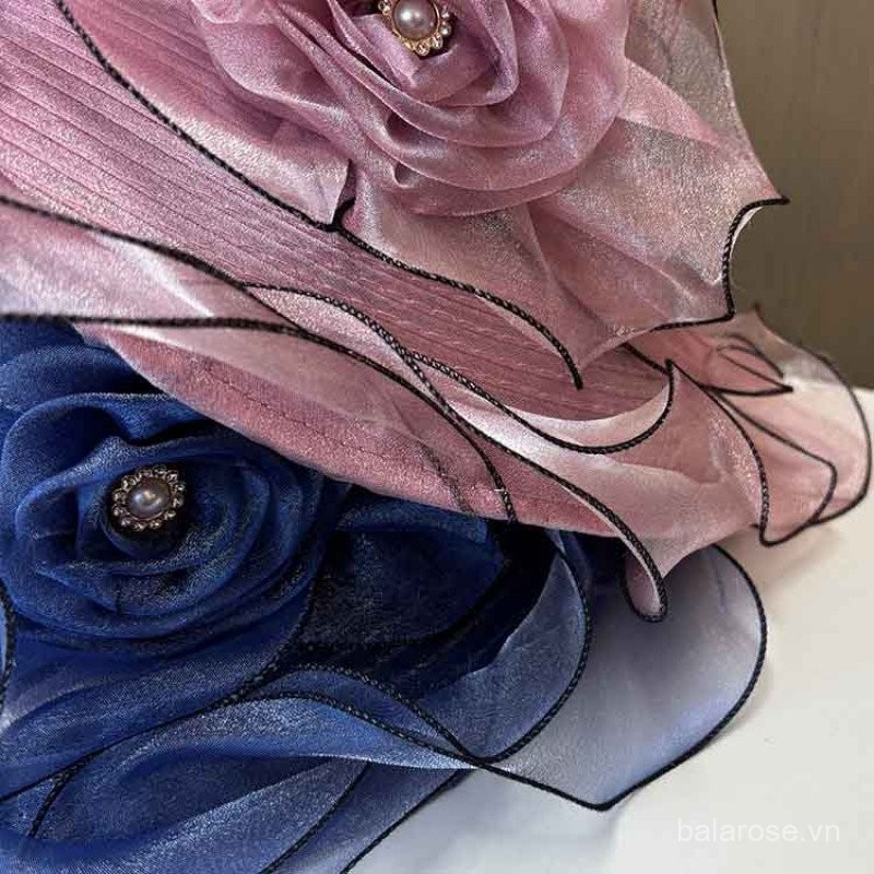 Mũ xô hoa organza vành lớn mùa hè cho phụ nữ thanh lịch che nắng bảo vệ da thời trang du lịch mũ bãi biển