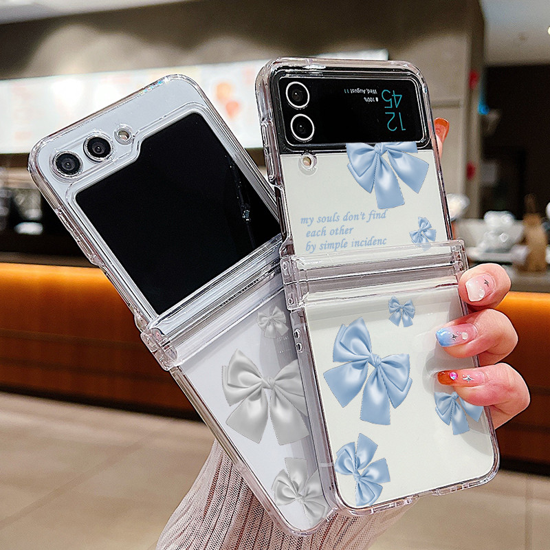 Ốp Điện Thoại Trong Suốt Họa Tiết Nơ Dễ Thương Cho Samsung Galaxy Z Flip 6 Flip 5 Flip 4 5G Full Bản Lề PC Cứng Gấp Dành Cho Samsung Z Flip 6 5 4 3