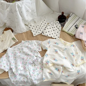 Bộ quần áo gia đình bằng vải Cotton siêu mềm mùa hè cho trẻ em bé gái bé trai Bộ đồ ngủ trẻ em thoáng khí