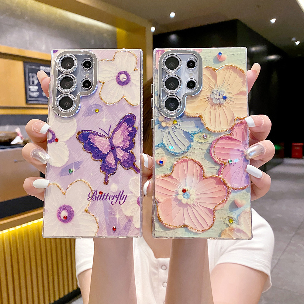 Dành Cho Samsung Galaxy S24 Ultra S22Ultra S23 Plus S24Plus Tranh Sơn Dầu Bướm Hoa Ốp Lưng Điện Thoại Samsung Galaxy S24 Plus S23Plus S23Ultra Silicon Mềm Chống Rơi TPU
