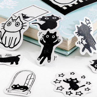 Enwei 45 Chiếc [Little Black Cat Series] Nhãn Dán Tạp Chí Dễ Thương Washi Miếng Dán Giấy Thêu Sò Chất Liệu Sổ Lưu Niệm Bộ