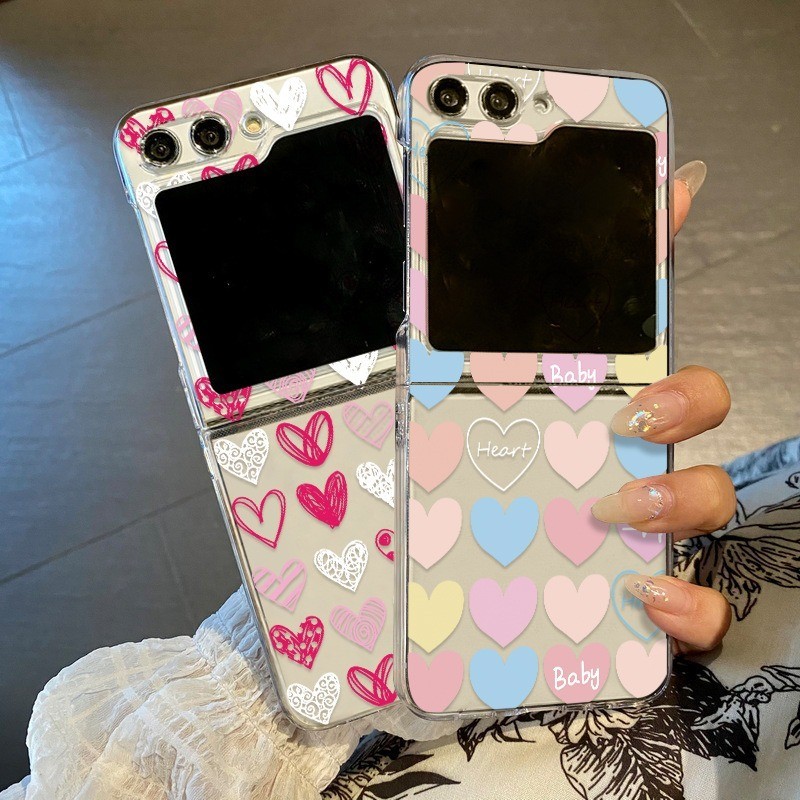 Dành Cho Samsung Galaxy Z Flip 5 Flip 4 Flip 3 Love Heart Case Sang Trọng Chống Sốc Trong Suốt Cứng PC Ốp điện thoại Cho Samsung Z Flip 4 3 Flip5 Flip4 Flip3