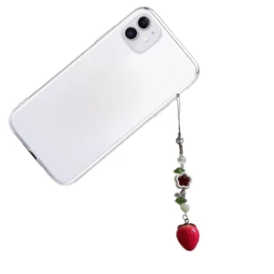 BTF Sweet Strawberry Đính Hạt Mặt Dây Chuyền Quyến Rũ Cho Điện Thoại Di Động Và Móc Khóa Dây Điện Thoại