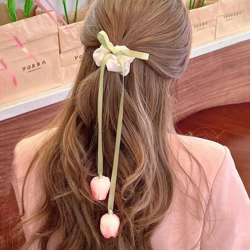 Nhẫn Tóc Nơ Tulip Nữ - Dây Buộc Tóc Cao Su Co Giãn - Giá Đỡ Đuôi Ngựa Cho Bé Gái - Thời Trang Hàn Quốc Thanh Lịch Ngọt Ngào - Vòng Tóc Ruột Lớn ​- Phụ kiện tóc phổ biến