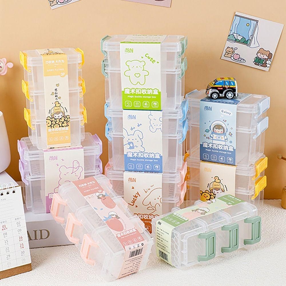 Kho lưu trữ trang sức CHEESELY, Hộp lưu trữ Mini trong suốt nhiều lớp, Khóa ma thuật bằng nhựa đa chức năng để bàn Đồ lặt vặt sắp xếp nhà bếp