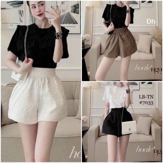 Quần short nữ dập nổi 3D xốp phồng hàng đẹp xinh xắn - Quần sooc xốp hoa phối nhiều kiểu áo năng động