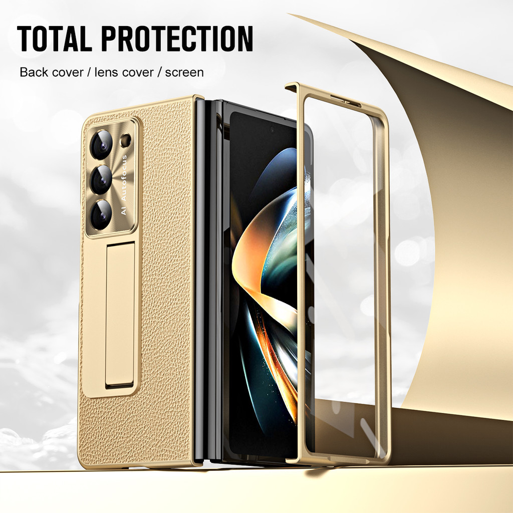 Vỏ bọc bằng da mạ điện Samsung galaxy Z Fold 5 Z Fold 6 Leveling Bản lề Chân đế S Pen Phim kính cường lực Vỏ màn hình ZFold5 ZFold6 Business Cover