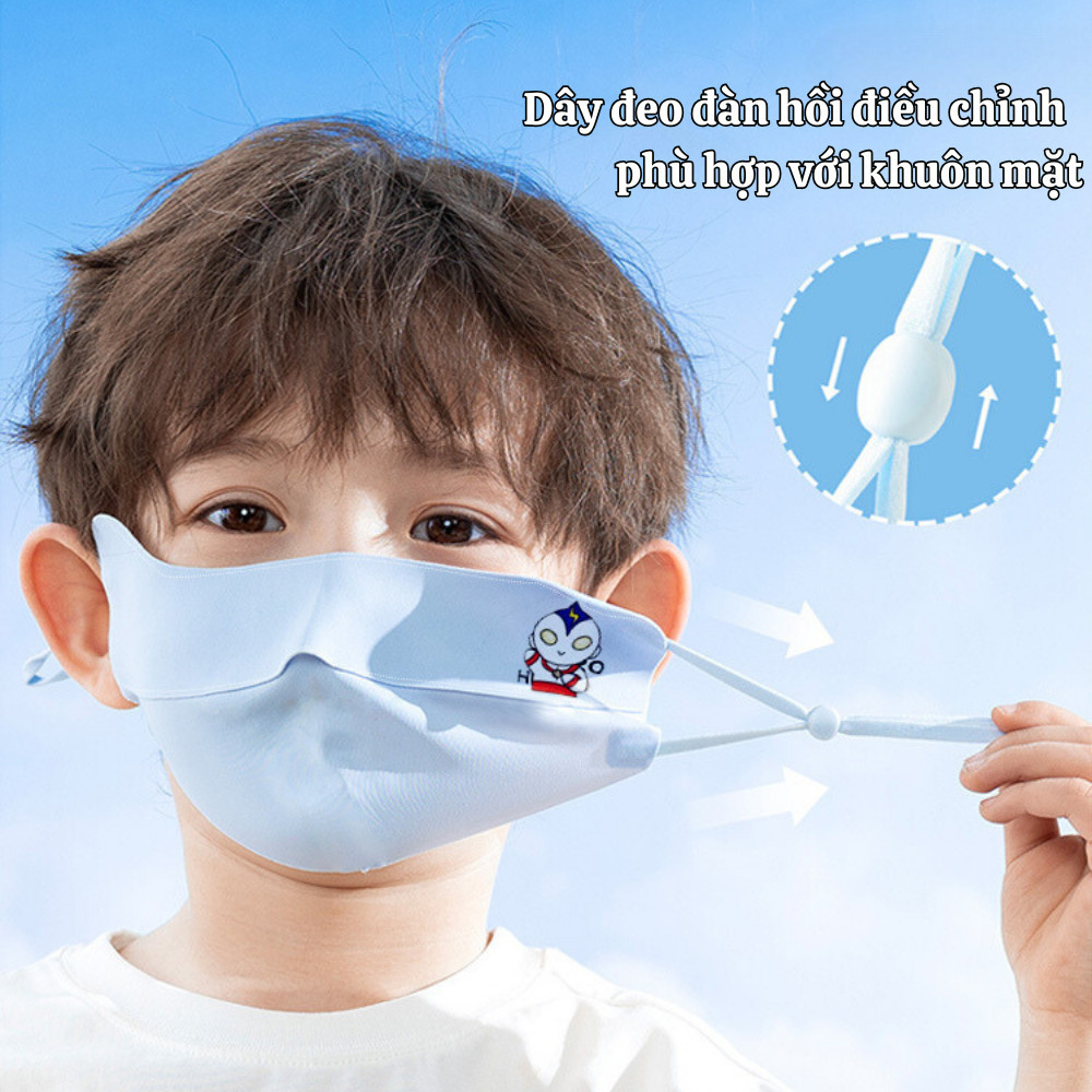 Khẩu Trang Chống Nắng Trẻ Em Chống Tia UV Thoáng Khí Mềm Mại Có Nút Chỉnh Dây, Khẩu Trang Vải 2 Lớp