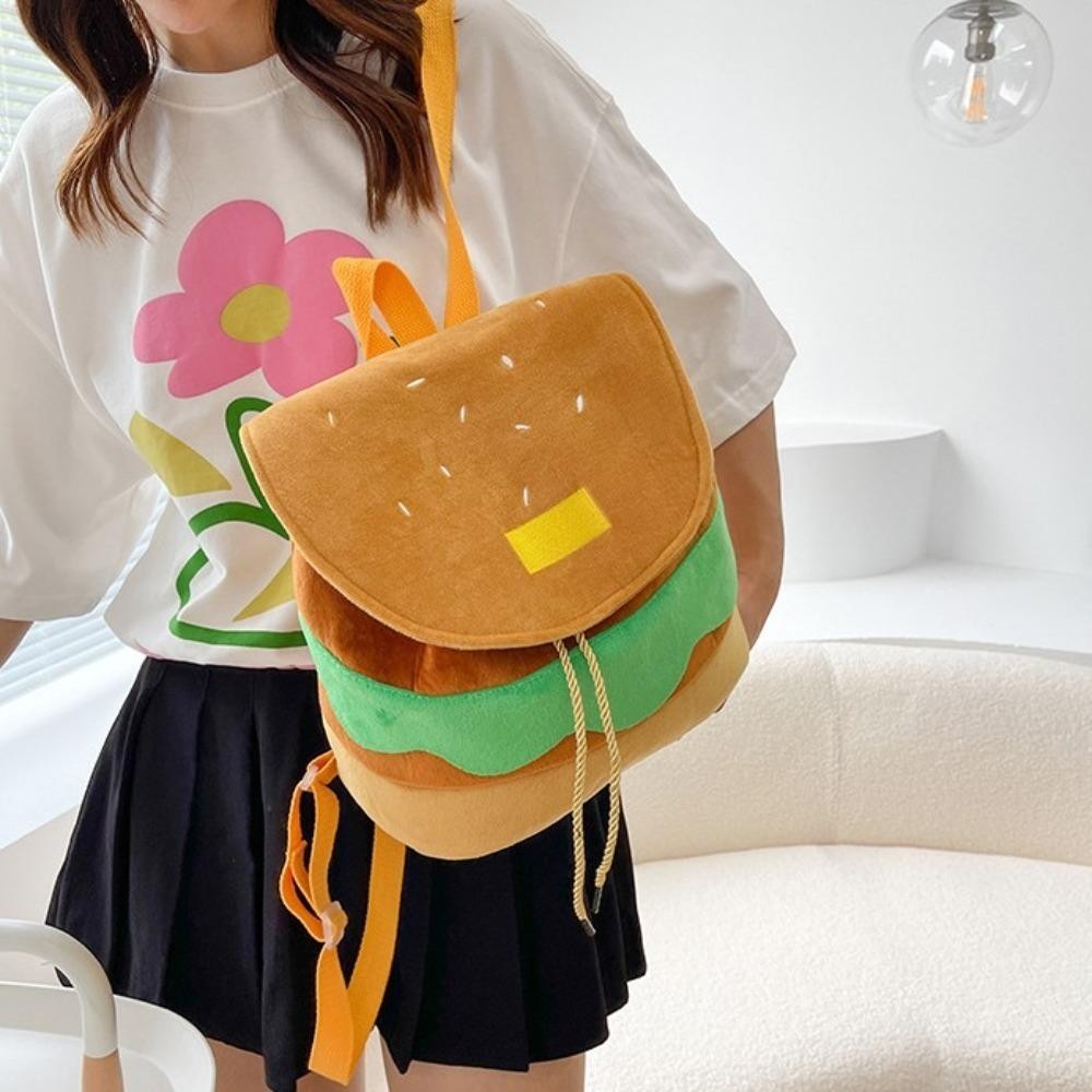[Vận chuyển nhanh] Túi đi học dây rút SIMPLEAID, Ba lô Hamburger hoạt hình đa chức năng, Ba lô cha mẹ và con cái có thể điều chỉnh đáng yêu Người lớn