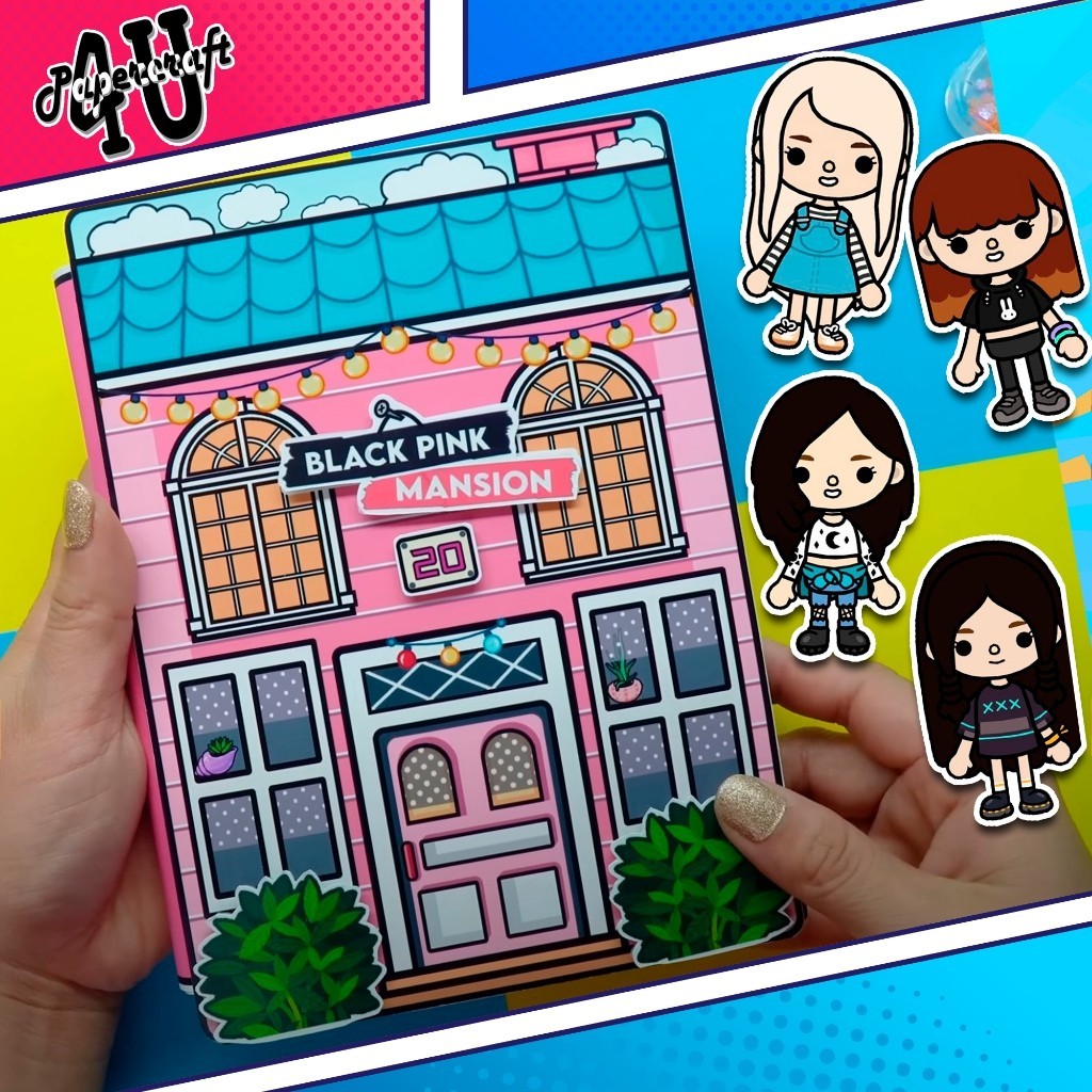 ĐỒ CHƠI NGÔI NHÀ BÚP BÊ GIẤY CẮT THỦ CÔNG DIY - MẪU TA22 - DINH THỰ BLACKPINK - TẶNG KÈM BÚP BÊ NHÓM NHẠC BLACKPINK