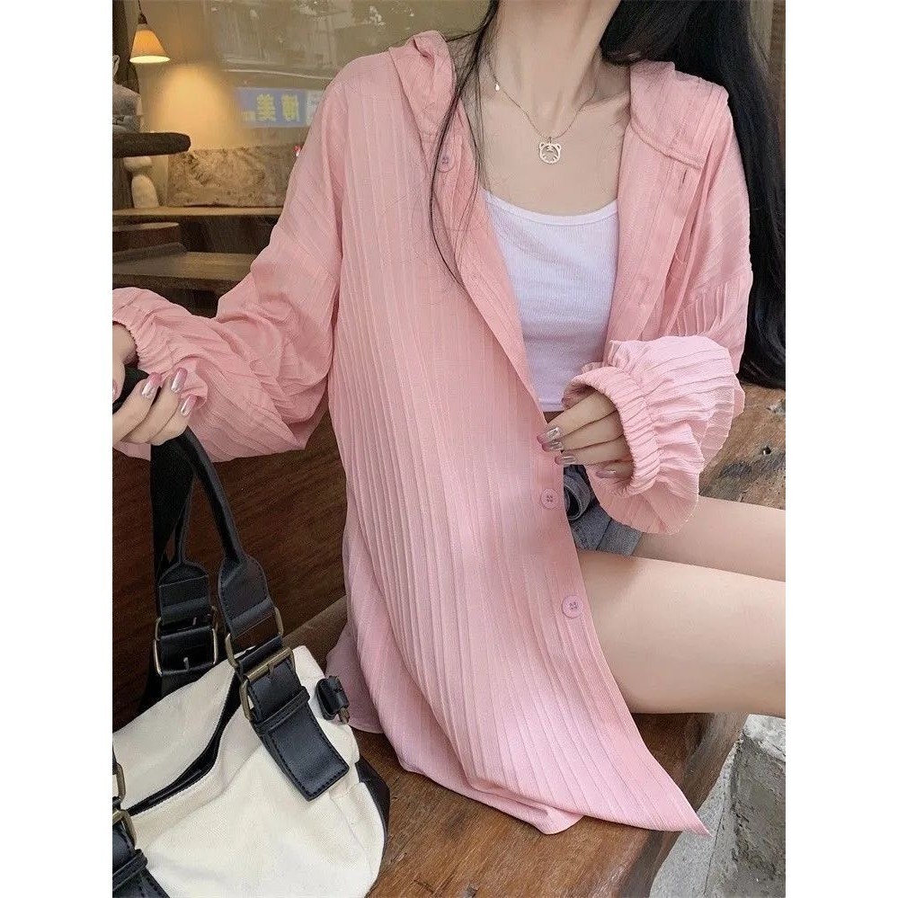Áo sơ mi nữ dáng rộng có mũ phong cách trẻ trung năng động hottrend mùa hè hàng QC XIMIMI SP161