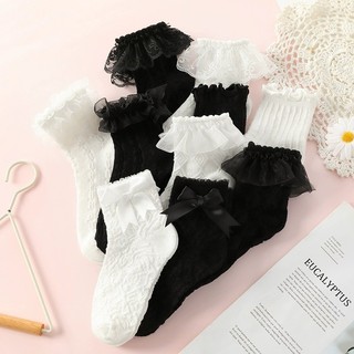 Tất Vớ Cotton Viền Ren Bèo, Tất Màu Trơn Nhiều Kiểu Phong Cách Lolita Cho Bé HaminStore