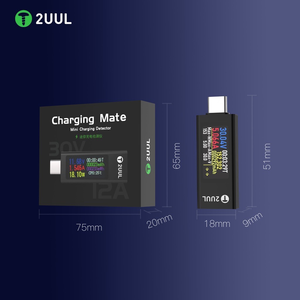 2UUL PW21 Mini Sạc Mate Detector Phát Hiện Dòng Điện Hai Chiều Đo Sạc Cho Điện Thoại Di Động Dụng Cụ Sạc