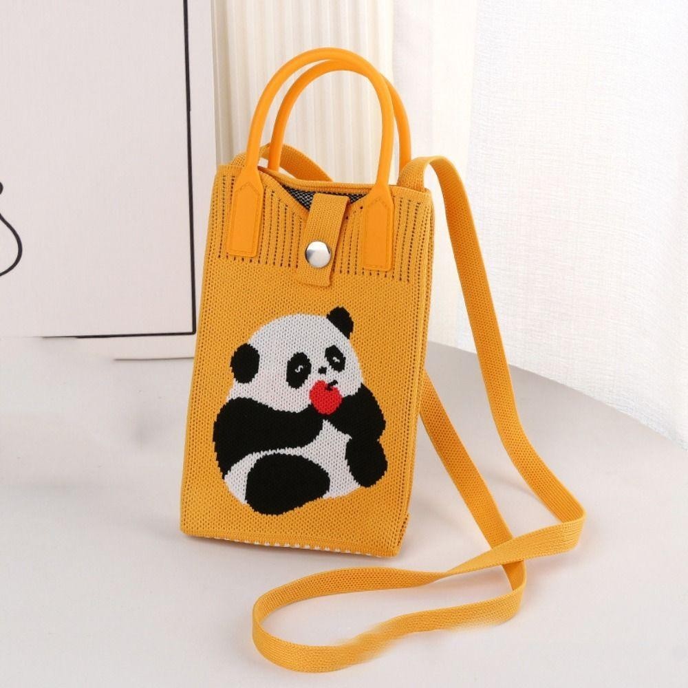 Túi xách dệt kim WOAY, Túi đeo vai Mini hoạt hình, Túi đeo tay thắt nút gấu trúc bằng vải Polyester dung lượng cao có thể tái sử dụng cho học sinh
