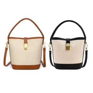 Yoo Casual Sang Trọng Nữ Vải Xô Nhỏ Túi Vintage Da PU Nối Rộng Đeo Vai Túi Xách Purs