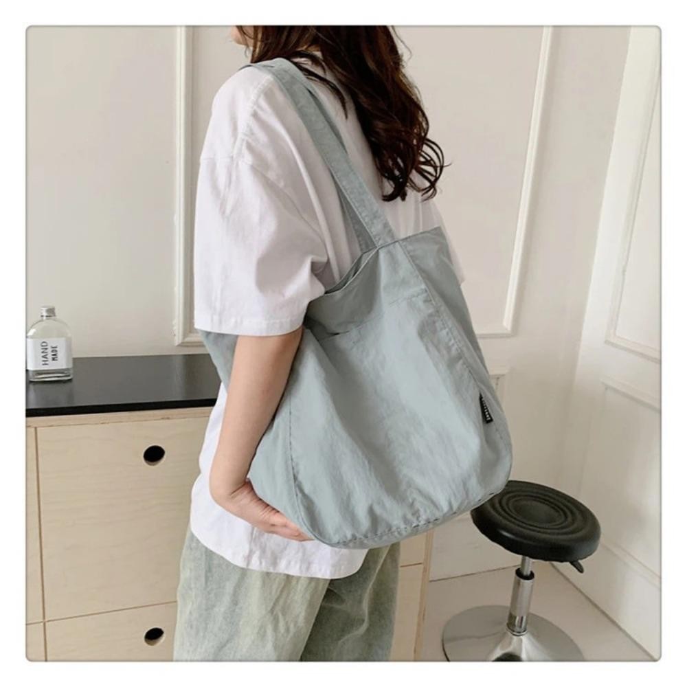 HOBBYIN Túi đeo vai HOBBYIN, Túi Tote Nylon mềm màu trơn, Túi xách du lịch bằng vải Canvas chống thấm nước có dây kéo đơn giản