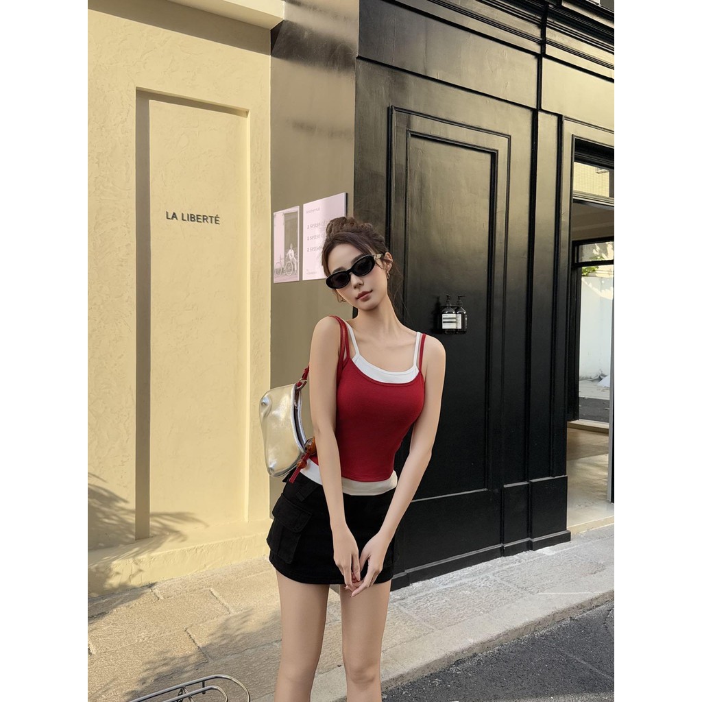 F Giả Hai Mảnh Nhỏ Camisole Nữ Có Miếng Lót Ngực Quần Lót Lưng Đẹp