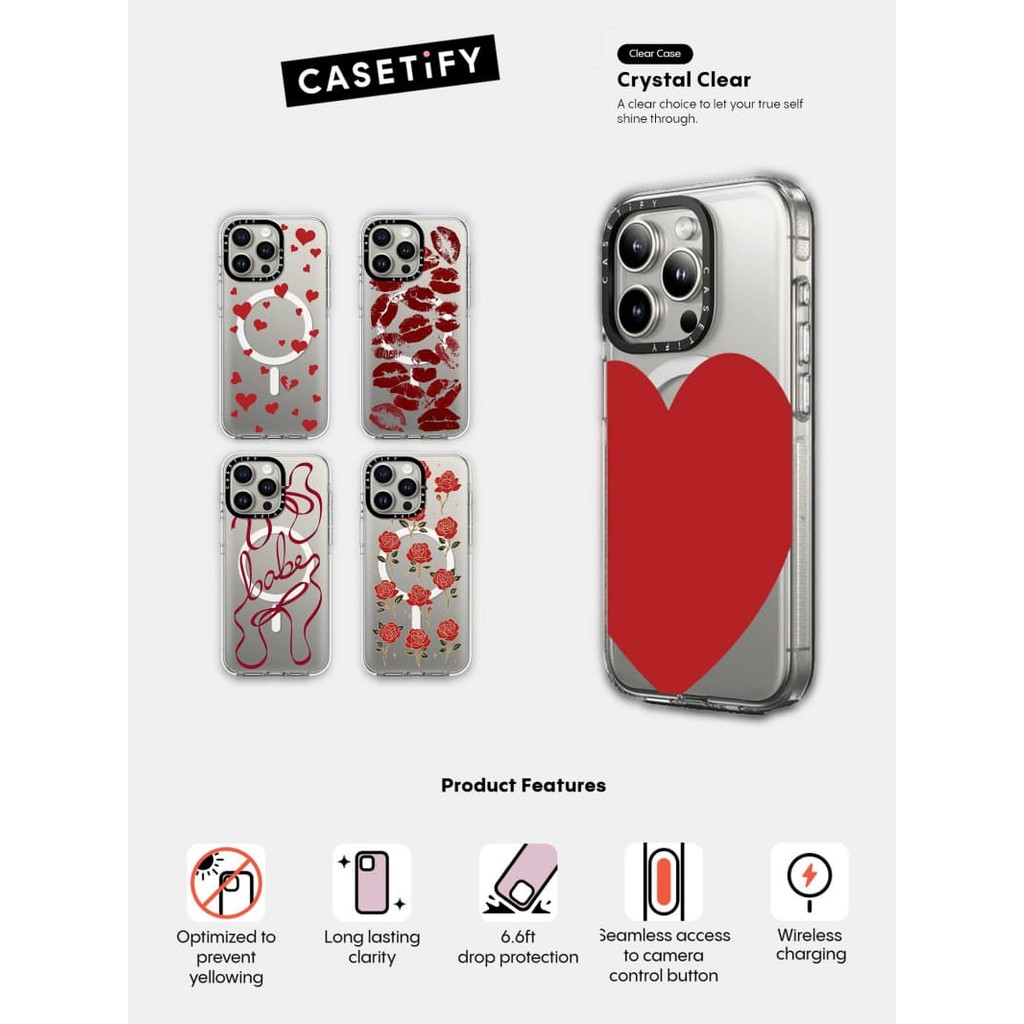 Casetify X Love Case Impact Clear Magnetic Hút Case cho iPhone 16 / 15 / 14 / 13 Pro Max | Mặt sau Acrylic bảo vệ quân sự với bao bì cao cấp
