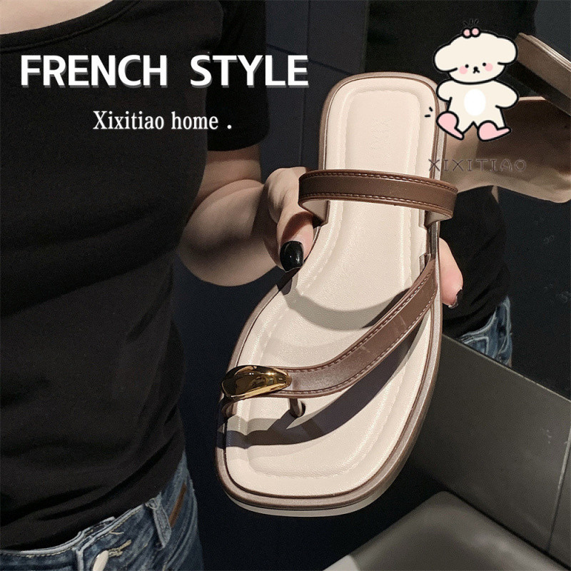 Xixitiao Đơn Giản Cao Cấp Flip-Flops Đi Biển Flip-Flops Mùa Hè Nữ Đi Biển Kỳ Nghỉ Ngoài Trời Mặc Pháp Retro Dép S