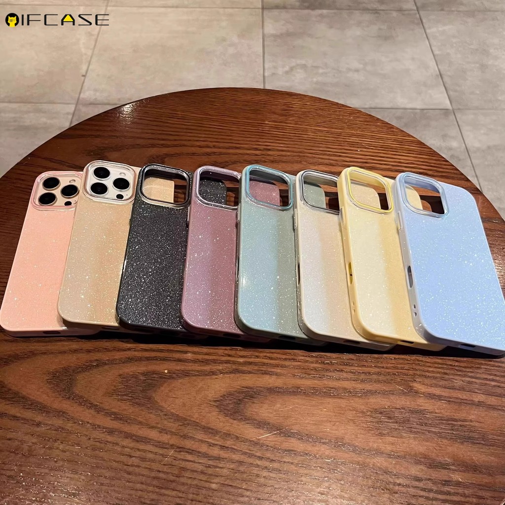 Tương Thích Cho iPhone 16e 16 15 Plus Pro Max iPhone16 Ốp Điện Thoại Sang Trọng Sáng Bóng Lấp Lánh Lấp Lánh Bling Nhiều Màu Sắc Màu Kẹo Trơn Vỏ Chống Sốc Vỏ Ốp Lưng