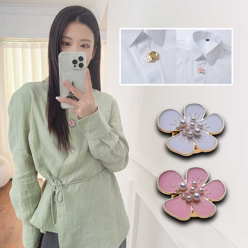 [Yunyuan] Nút khăn quàng cổ ngọc trai dát hoa nhỏ dành cho nữ khoe khăn quàng cổ tính khí Áo sơ mi cổ cho nút khăn choàng cao cấp thời trang