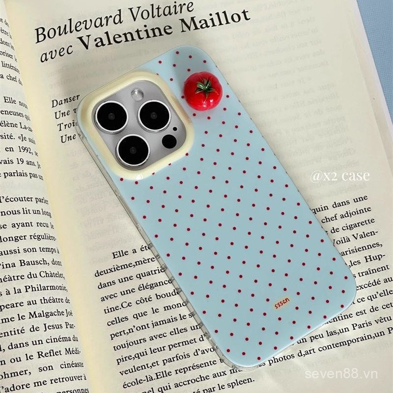 Ốp điện thoại cho iPhone, toàn màn hình, chấm đỏ 3D, cà chua, cho iPhone 16/15 Pro Max/14 mới, 13/12/11 Pro, XS Max/XR, sáng tạo, chống sốc, lỗ lớn, bảo vệ toàn diện 7QED