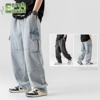 Phong Cách Nhật Bản Quần Áo Nam Cặp Quần Jean Bỏ Túi Ba Chiều Vintage Đau Khổ Giặt Quần