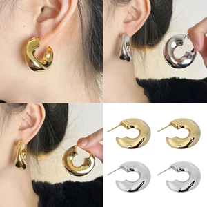 Mya Hình Học Dày Không Đều Kim Loại Bông Tai Tròn Hiện Đại Tối Giản Phụ Kiện Tai Trang Sức Dành Cho Người Hâm Mộ Thời Trang