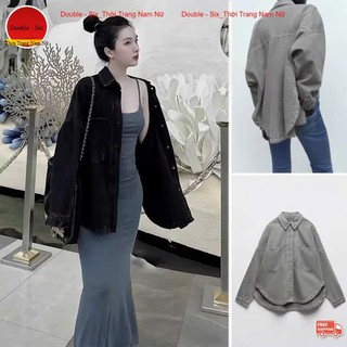 Áo Sơ Mi Kaki Cúc Bấm Vạt Bầu Đuôi Tôm Double - Six Áo Khoác Denim Dày Dặn
