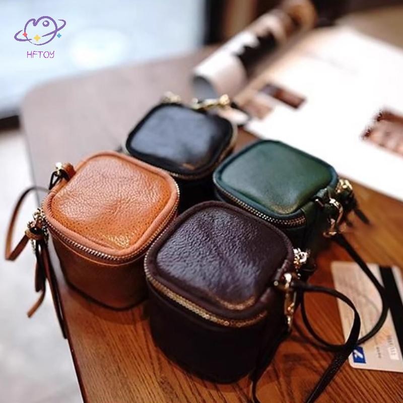 HFTOY Chất Lượng Cao Tối Giản Rau Da Bò Da Di Động Túi Son Môi Đồng Xu & Đựng Thẻ Túi Vuông ~