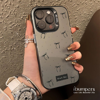 ibumpers Ốp Điện Thoại iPhone Họa Tiết Nơ Đen Tinh Tế Cho IPhone 16 15 14 12 13 11 Pro Max Ốp Lưng IMD Cứng Và Nhẵn