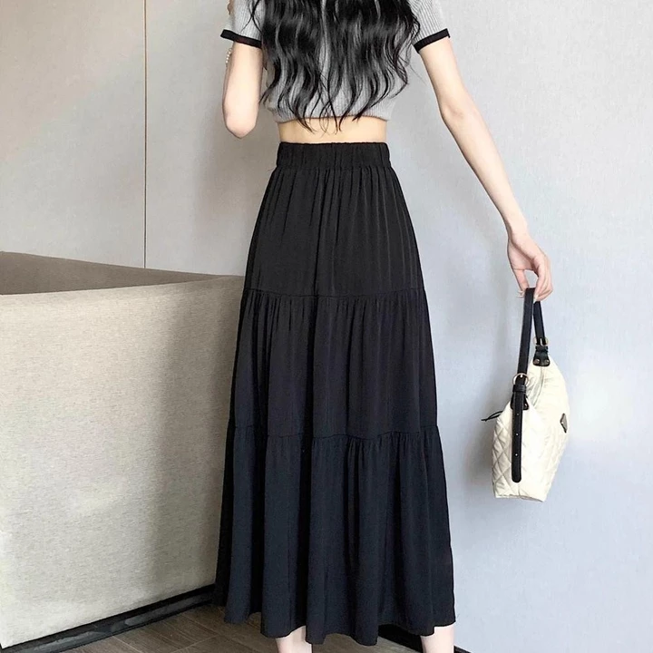 Váy Maxi TAWJOG, Váy Dài Xếp Ly Tầng, Váy Boho Eo Co Giãn Flowy Cổ Điển 2024