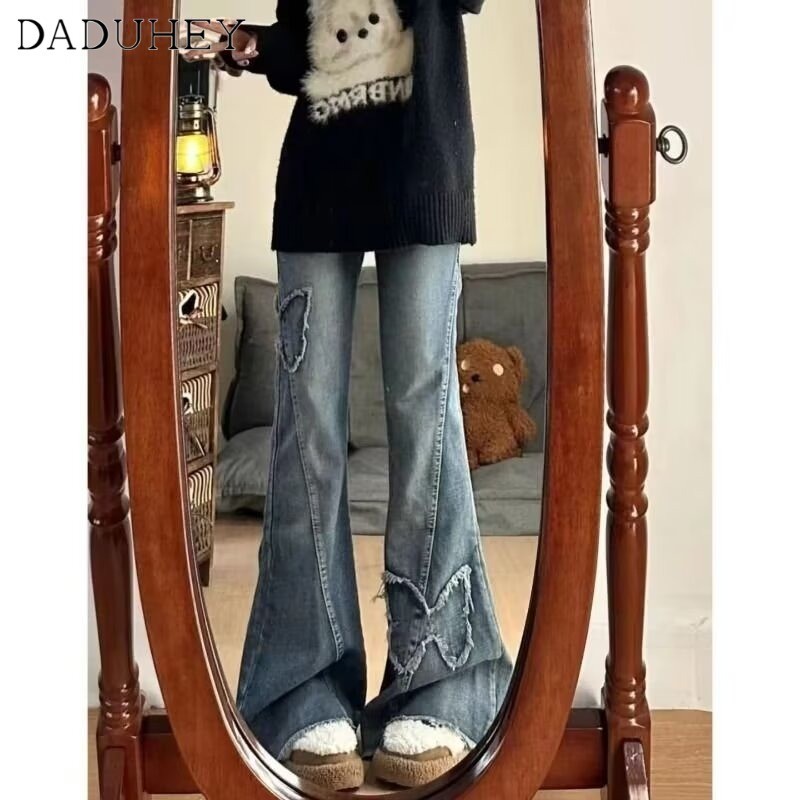 Ảnh DaDuHey New American Ins High Street Retro Micro-flare Jeans Niche High Waist Wide Leg Pants plus Size Trousers 4