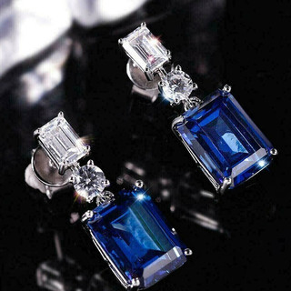 S925 Bạc Sapphire Bông Tai Thời Trang Đơn Giản Trang Sức Bông Tai Nữ Sinh Viên Nữ Bán Buôn Quà Tặng