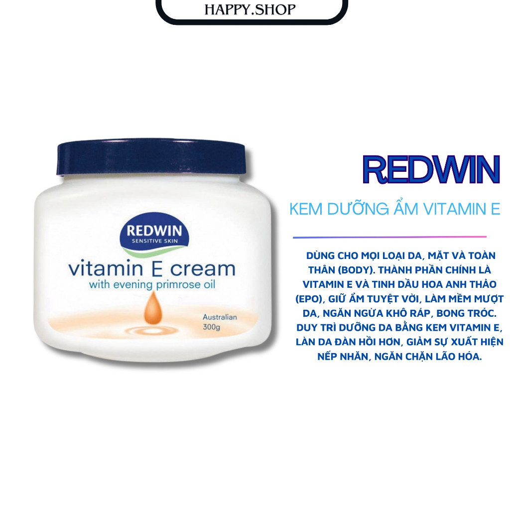 Kem dưỡng ẩm da Vitamin E Cream, Kem dưỡng da chống nẻ mềm mịn Redwin 300g giúp cấp ẩm cho da