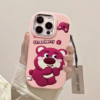 Ốp Điện Thoại Gấu Dâu Chống Thấm Nước Dễ Thương Tương Thích Cho IPhone 11 15 12 13 Pro XS Max X XR 14 Plus Vỏ Bảo Vệ Camera Chống Sốc Phim Hoạt Hình Cover Cell Precticer