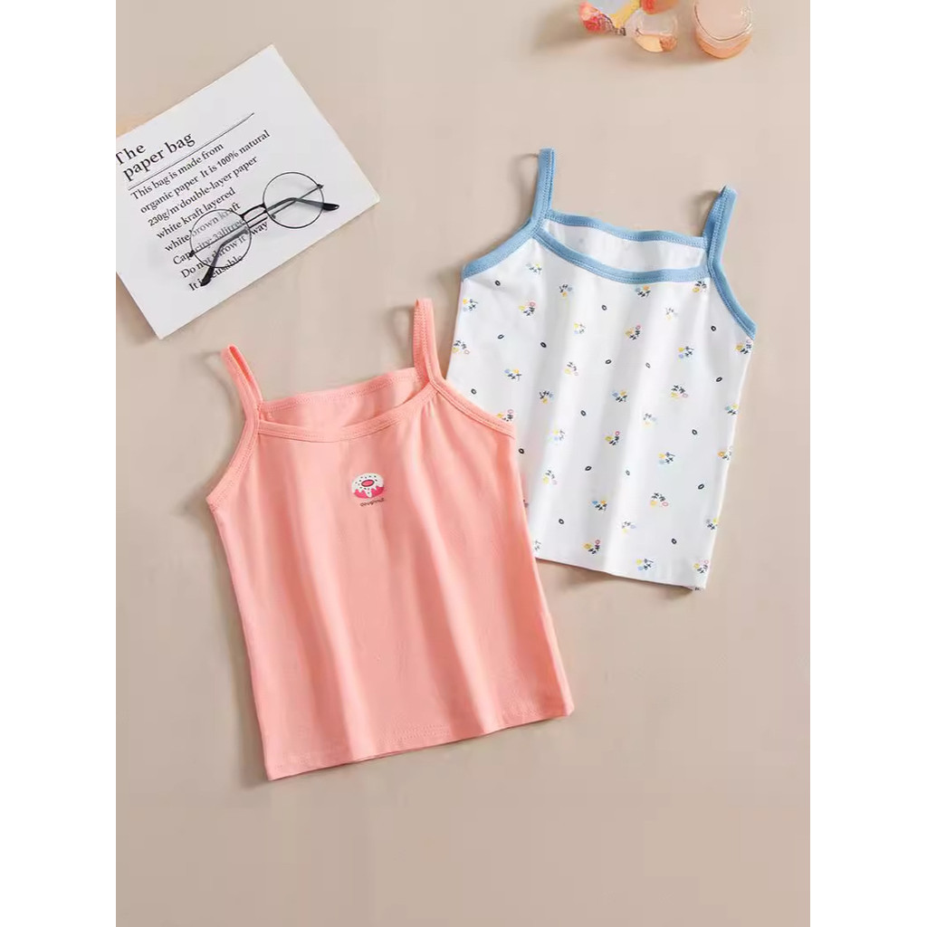 Bé Gái Camisole 100-160 Kích Thước Mùa Hè Mỏng Phong Cách Dệt Kim Đế Một Lớp Cotton Trẻ Em Quần Lót Áo YKNI