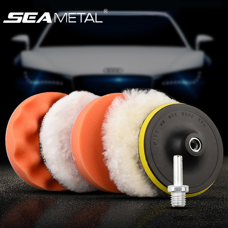 Seametal 6 Chiếc Đánh Bóng Miếng Bọt Biển Bộ Đĩa Đánh Bóng Ô Tô Tự Động Đánh Bóng Sáp Bọt Biển Máy Xe Máy Khoan Adapter Dụng Cụ Vệ Sinh