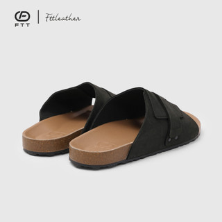 Dép đế trấu quai ngang da bò sáp Fttleather cho nam nữ thời trang unisex thấm hút mồ hôi chân D501