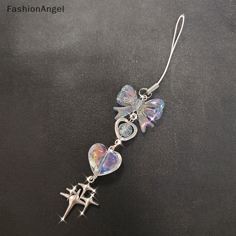 Fashionangel Y2K Handmade Màu Xanh Trong Suốt Trái Tim Điện Thoại Quyến Rũ Dây Buộc Nơ Dễ Thương Mặt Dây Chuyền Cô Gái Người Phụ Nữ Móc Khóa Dây TH