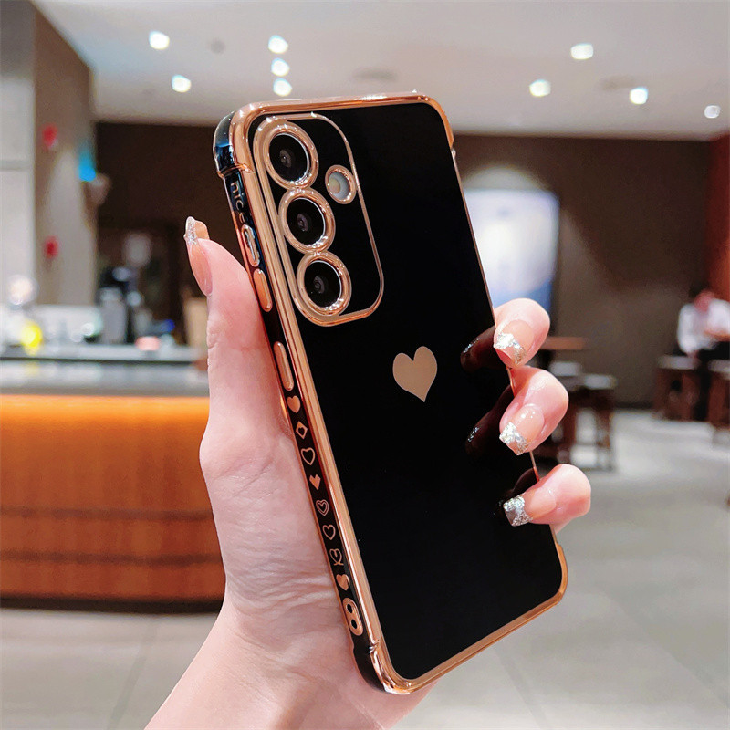 Ốp Mạ Sang Trọng Cho Samsung Galaxy S24 S23 S22 Ultra S23 Plus S21 S20 S23 FE Love Heart Side Pattern Vỏ Điện Thoại Chống Sốc