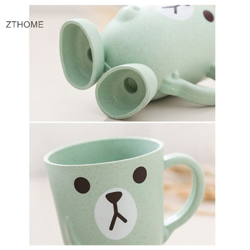 Zthome Nhà Phòng Tắm Tumbler Nước súc miệng Cốc Lúa Mì Rơm Hoạt Hình Động Vật Bàn Chải Đánh Răng Cốc HOT