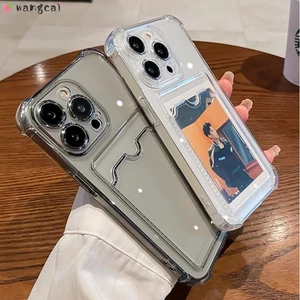 Hộp Đựng Thẻ Cho Xiaomi 14T Poco X6 Pro Vỏ Điện Thoại Ví Đặt Gói Thẻ Ảnh Kẹp Khe Cặp Đôi Xanh Hồng Đen Trong Suốt Đơn Giản Vỏ Silicon Mềm Ốp Lưng