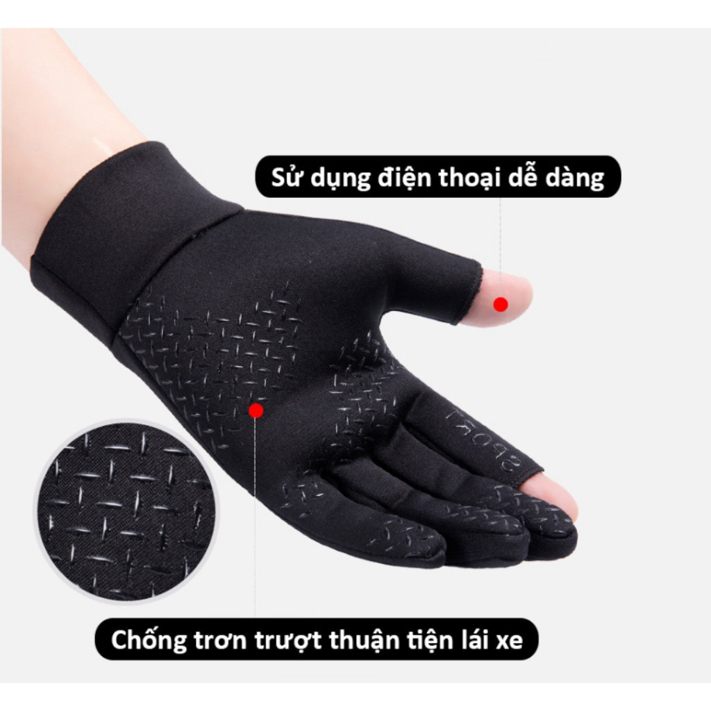 Găng Tay Hở 2 Ngón Chống Nắng - Bao Tay Đi Xe Máy, Có Thể Sử Dụng Cảm Ứng Điện Thoại, Tiện Dụng găng tay xe đạp