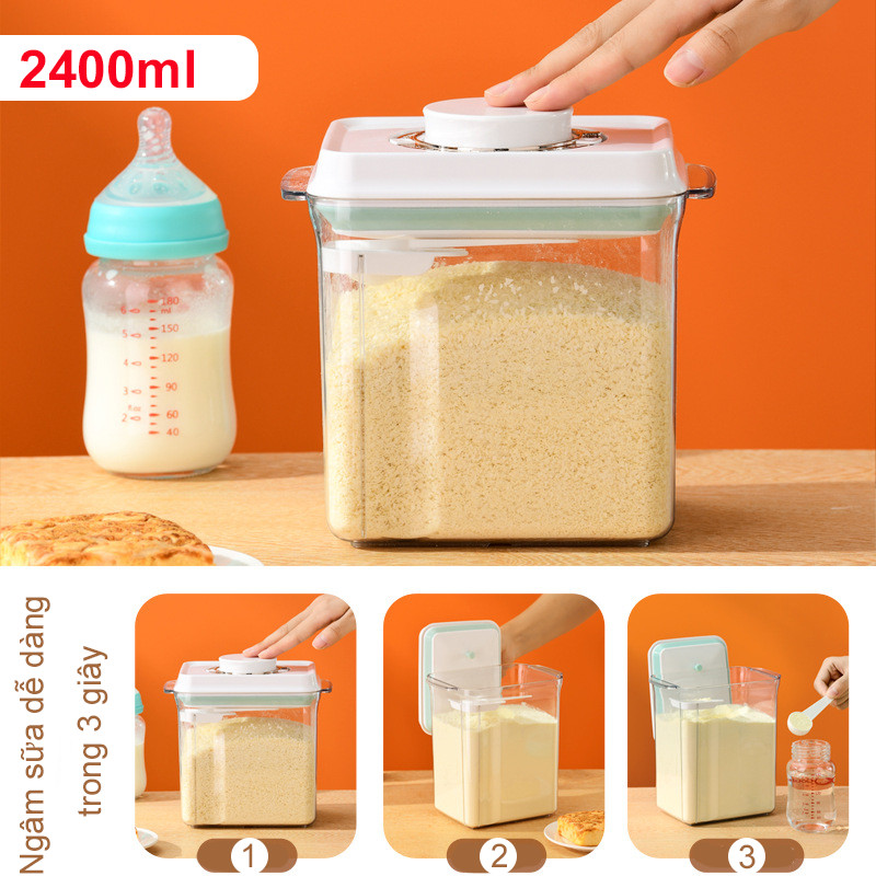 【2400ML】Hộp Đựng Sữa Bột Chống Ẩm，Hộp đựng ngũ cốc trong suốt，Bể chứa máy ép，Hộp đựng đai ốc hình chữ nhật