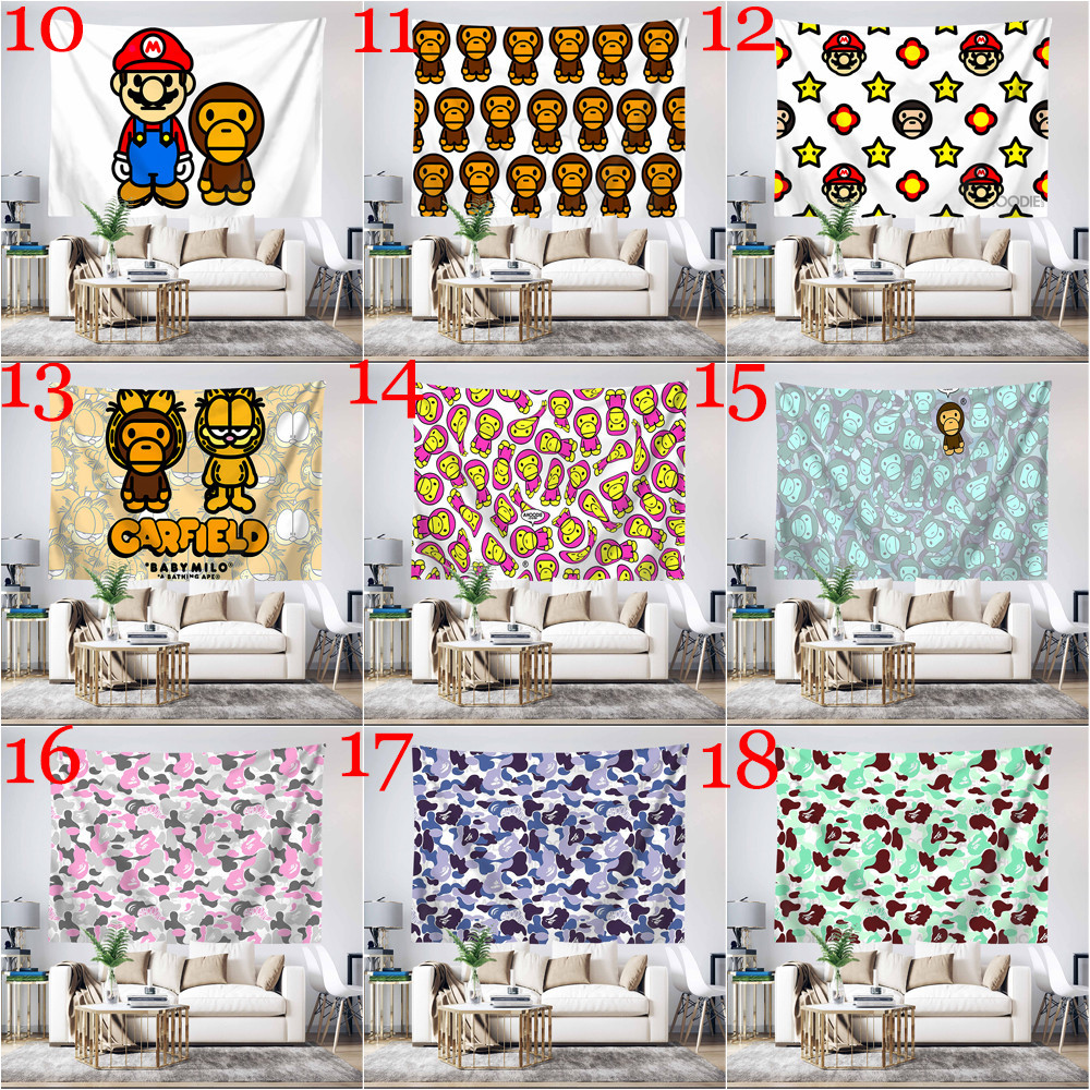 Baby Milo Bape Tấm Thảm Treo Tường Có Kẹp Polyester Tấm Thảm Phòng Ngủ Treo Tường Tấm Thảm Trang Trí Nhà Cửa