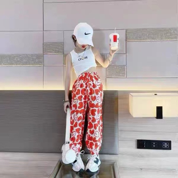 Quần Áo Mùa Hè Bé Gái Phong Cách Mỏng Quần Chống Muỗi Phong Cách Mới In Hình Tình Yêu Quần Hậu Cung Trung Bình Lớn Trẻ Em Quần Bé Gái Quần Dài 90-160 Size VG4O